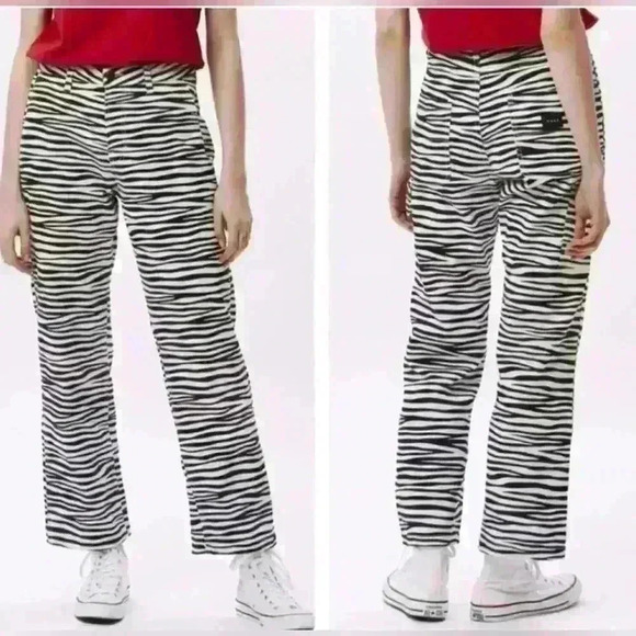 OBEY Pants Women’s Zebra Slacker Carpenter Black White Size  27 - Picture 1 of 12
